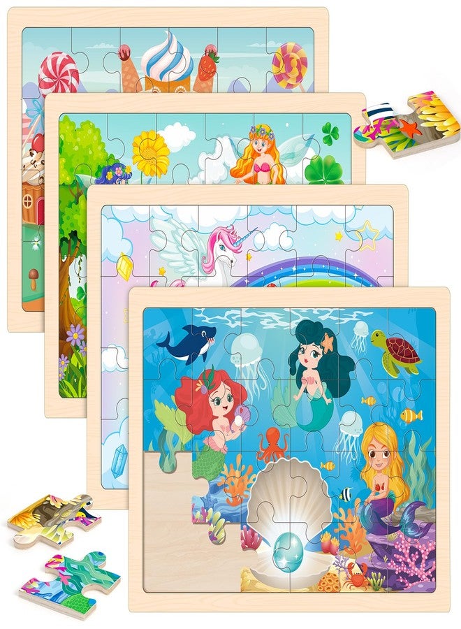 LACCHOUFEE Wooden Princess Puzzles for Kids Age 3 4 5 Year Old, 4 Pack 24 Pcs Montessori Toddler Jigsaw Puzzles for Girl boy Activities Preschool Learning Educational Birthday Gift Travel Autistic Wooden Toys - Image 1